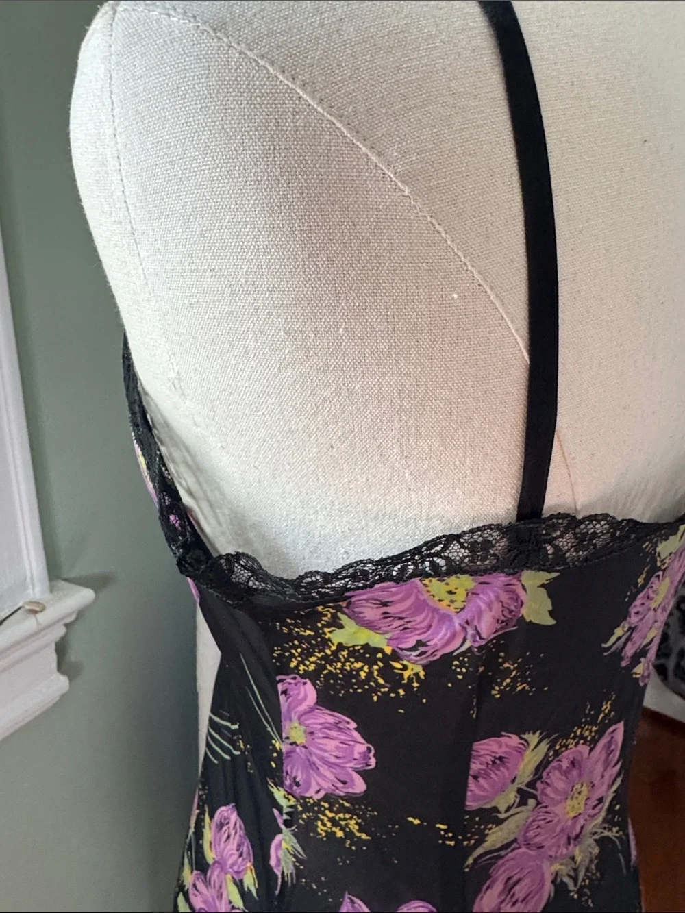 Vintage Black Slip Dress with Purple Floral Print - Picture 7 of 10
